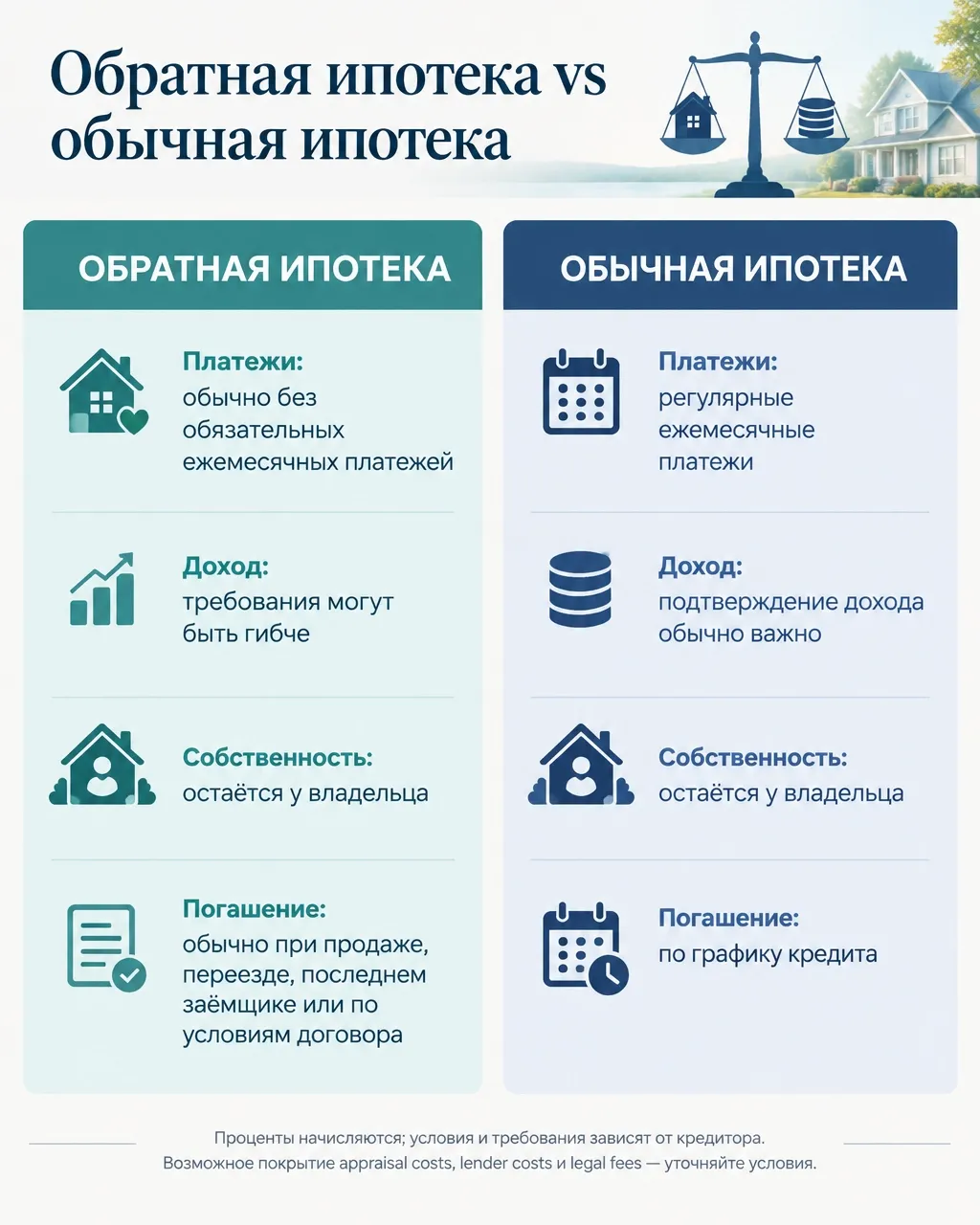 Обратная ипотека vs обычная ипотека: разница простыми словами